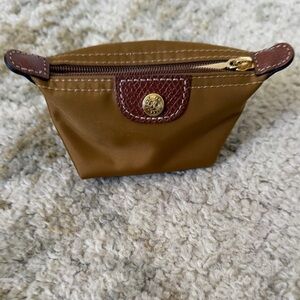 Longchamp Brown Nylon Cosmetic Pouch with Dark Brown Leather Trim